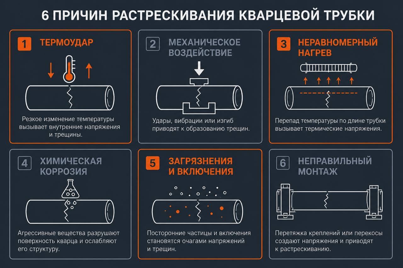 Инфографика: 6 причин растрескивания кварцевой колбы