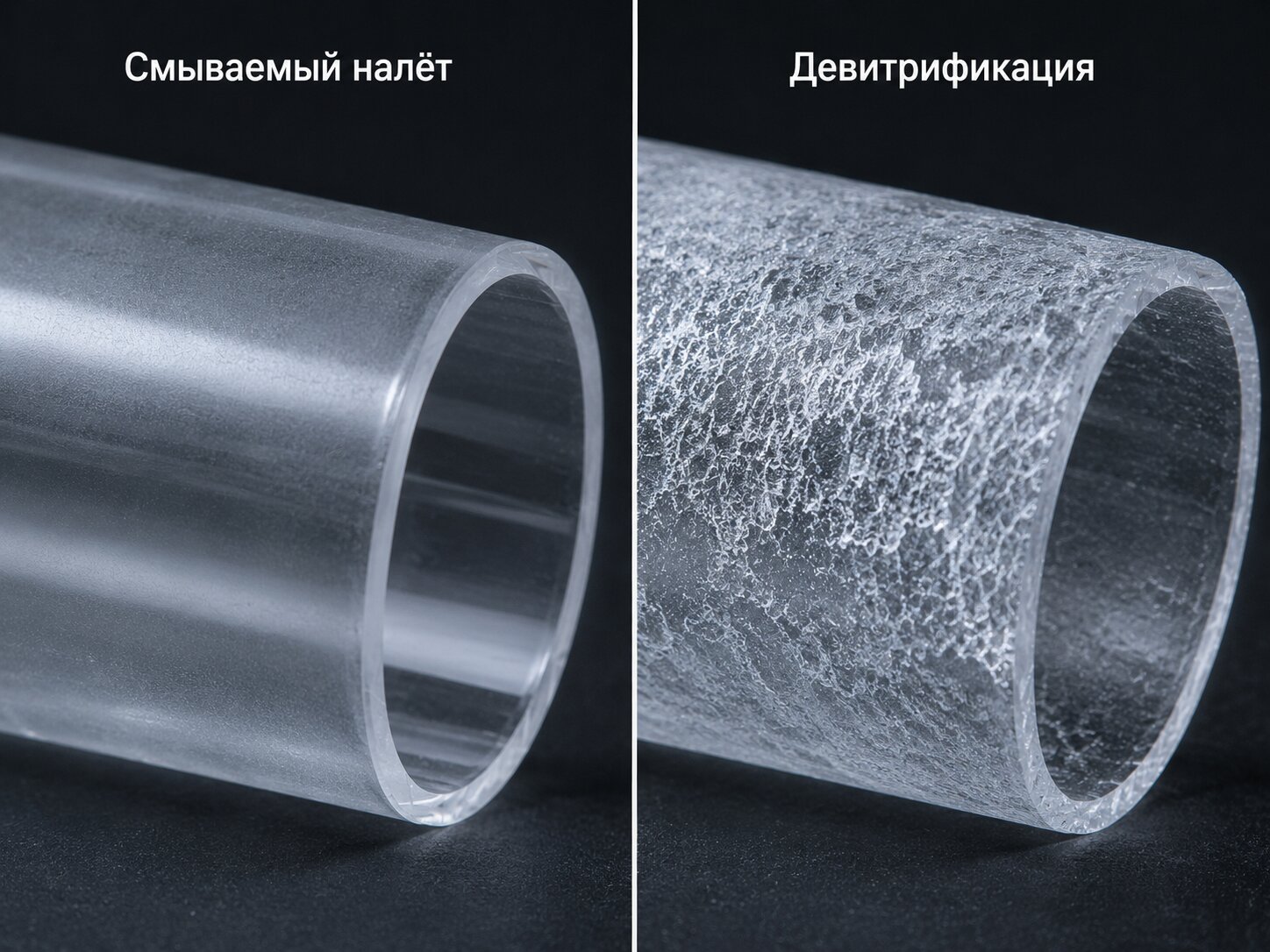 Смываемый налёт и девитрификация кварцевого стекла