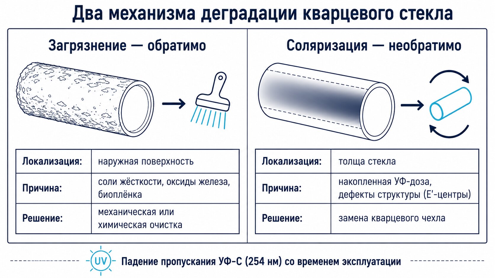 Загрязнение и соляризация кварцевого стекла
