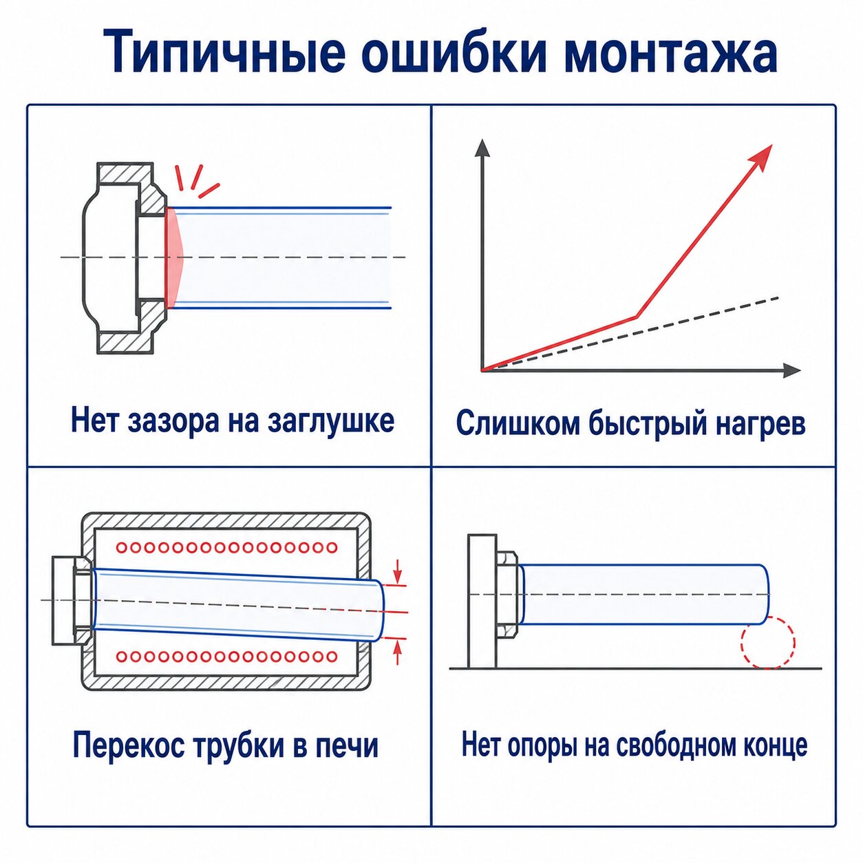 Типичные ошибки монтажа и прогрева кварцевой трубки в печи